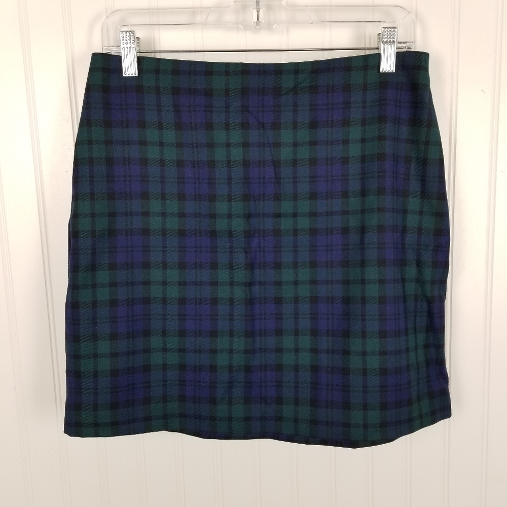 Vineyard Vines Wool Blend Mini Skirt Plaid Exposed Zipper Lined Stretch Multi